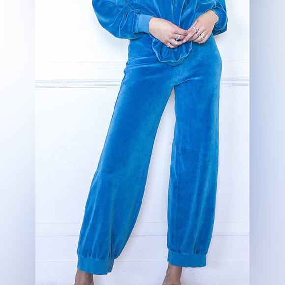 Suzie Kondi classic blue high waist Harem pants in velour - Picture 16 of 16